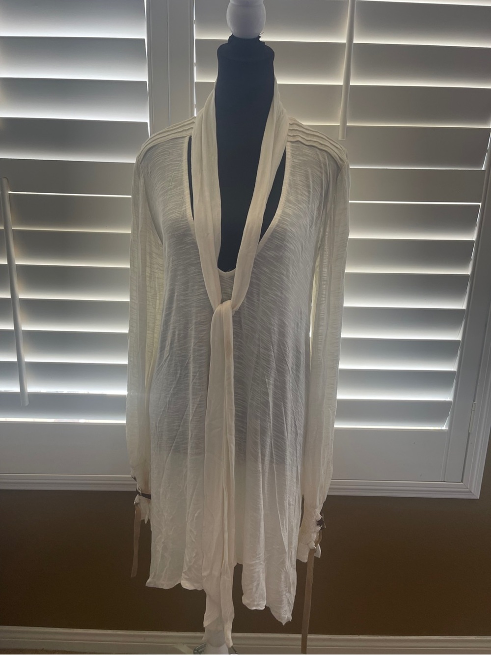 Free People White Long Sleeve Ribbed Tunic